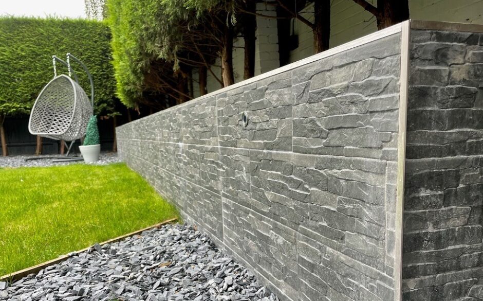 Split face tile garden wall