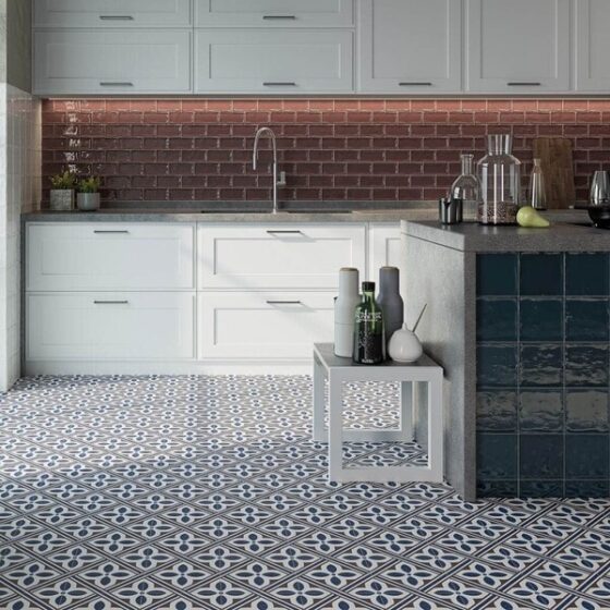 Blue And White Floor Tiles Decorative, Blue Floor Tile Kitchen