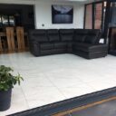 Calacatta marble effect tiles customer project conservatory