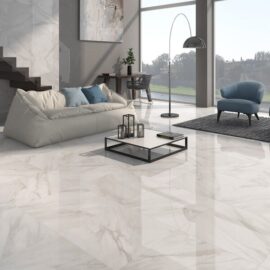 Calacatta White Gloss Floor Tiles &#8211; Grey Vein Design
