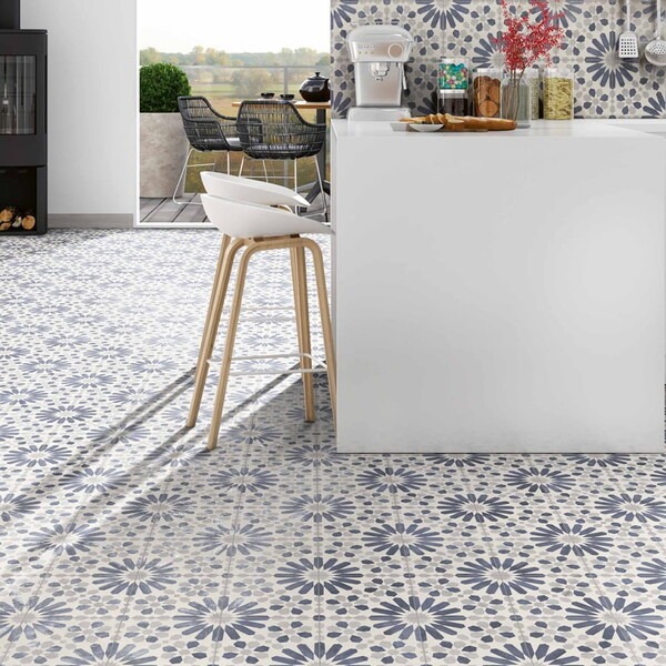 Blue Fl Tile Designs Nostalgic, Blue Grey Kitchen Floor Tiles Design
