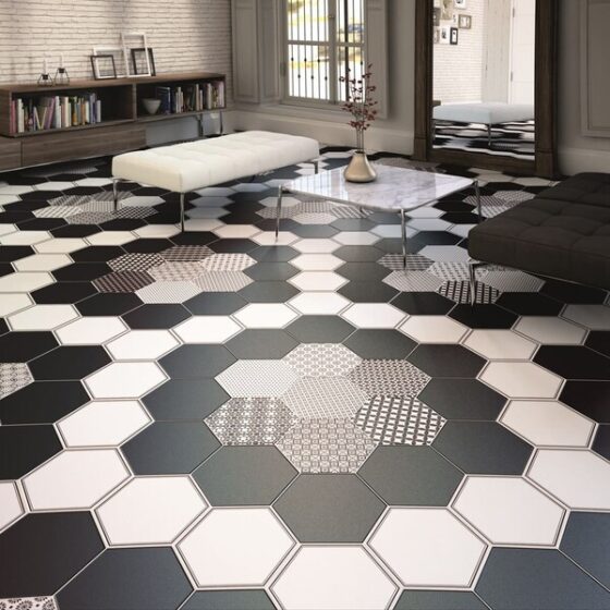 black hexagon tiles