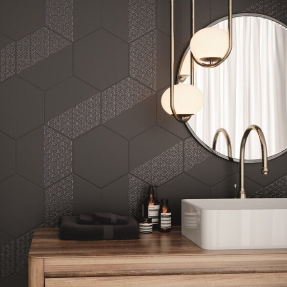 black hexagon wall tiles