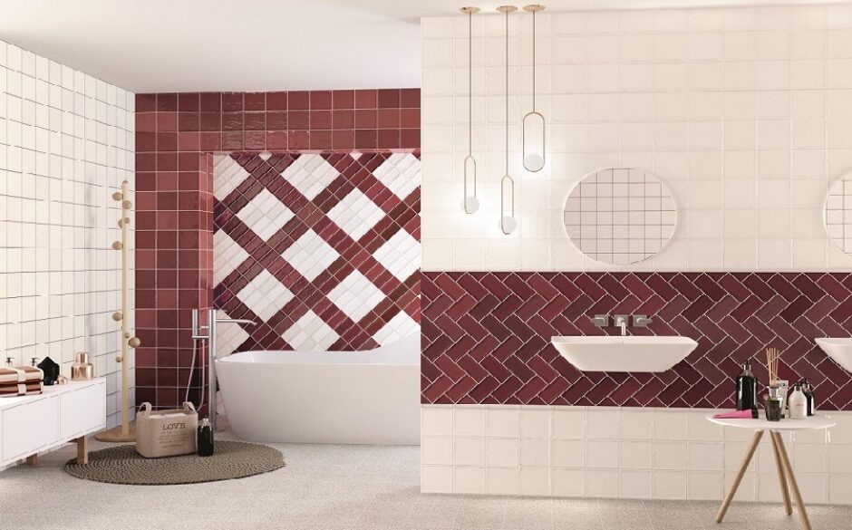 Kitchen and Bathroom Colour Ideas Victorian Bathroom with Glamour Red Metro Tiles