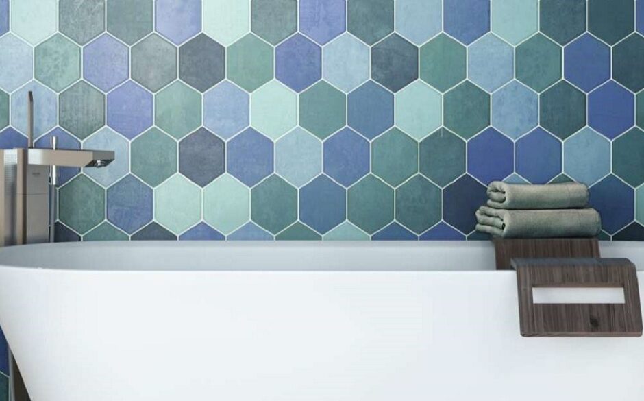 Kitchen and Bathroom Colour Ideas Victorian Bathroom with Hex Aqua Hexagon Tiles