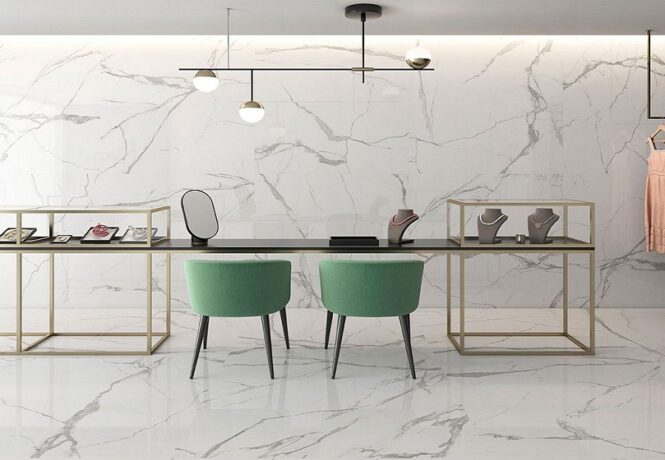 Matching Wall and Floor Tile Ideas - Nilo Marble Effect Tiles