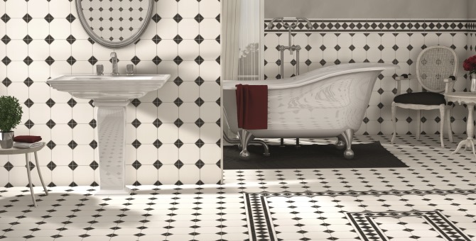 Regent Elegant Black and White Hall, Bathroom and Kitchen Tiles