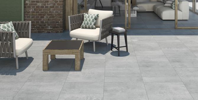 Duplocem outdoor tiles in a trendy concrete style finish