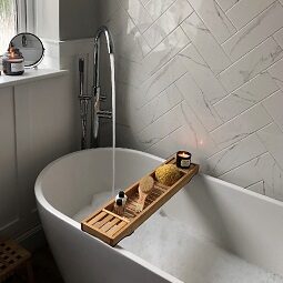 Herringbone marble tile bathroom customer project