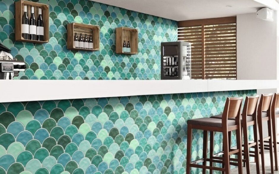 Green Bathroom Tiles - Scale Green Scallop Tiles
