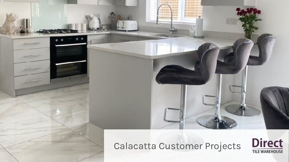 Calacatta marble effect tiles customer project
