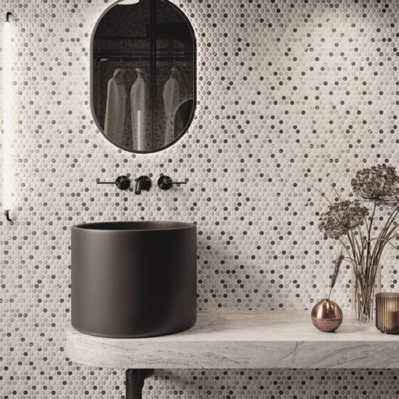 Penny Round Tiles - Marble Mix - Room Setting
