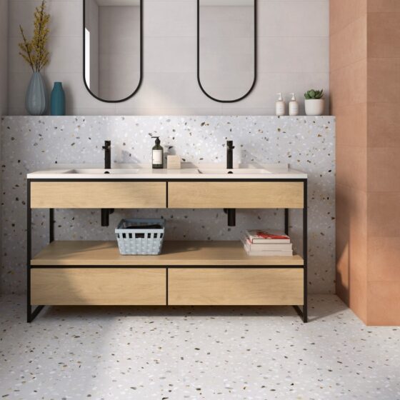 Doria White Terrazzo Floor Tiles - Rectified - Room Setting