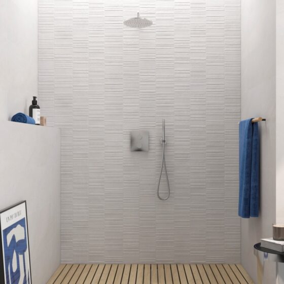 lavica textured white wall tiles in Shower room