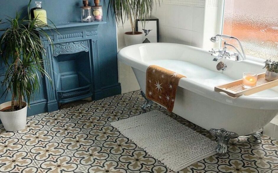 Bold and beautiful bathroom with Victorian tiles
