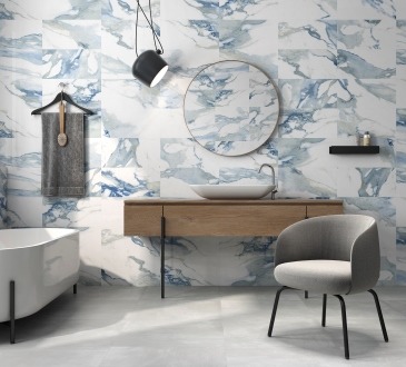 Valeria White and Blue Marble Effect Tiles