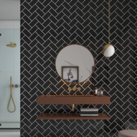 Madrid Black Gloss Wall Tiles - Room Setting