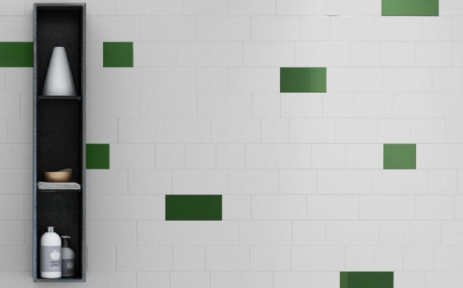 White Flat Metro Tiles interspersed with green metro tiles