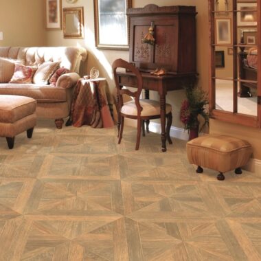 Alborg Honey Basket Weave Floor Tiles in a living room setting