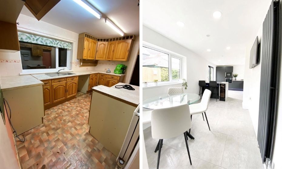 Grey Industrial Tiles - Before and After - Diner