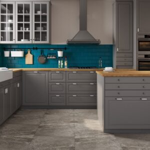 Time Porcelain Slate Effect Tiles - Dark Grey, Rectified - Room Setting