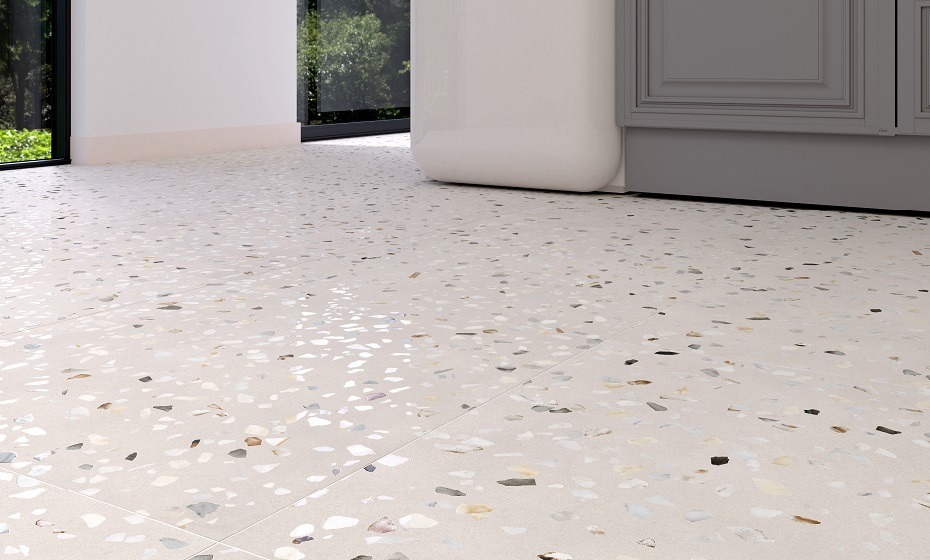 Hexagonal Terrazzo Floor Tiles in a kitchen setting