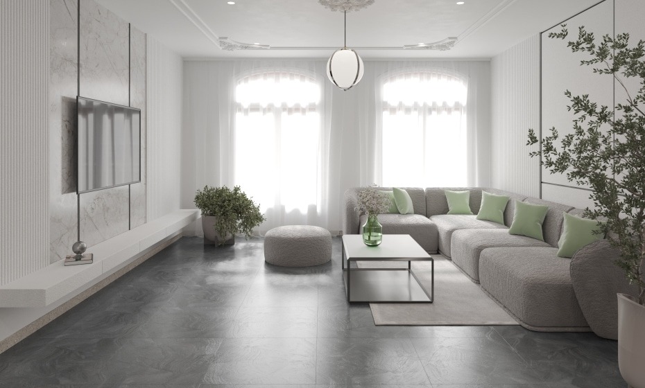 Sea Wave Black Marble Effect Floor Tiles – Gloss, Porcelain, Rectified