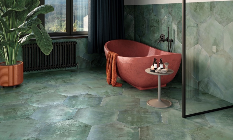 Vessel Teal Floor Tiles – Hexagon, Matt