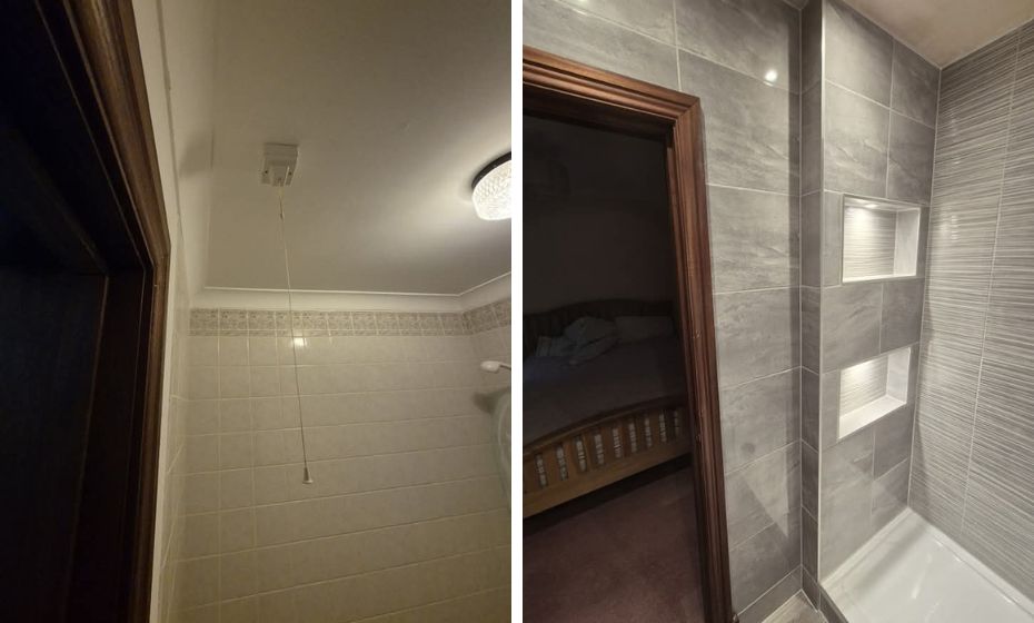 Fred Grey Gloss Ensuite Tiles - Wall Before and After