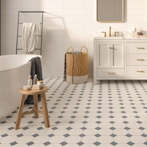 Canterbury Blue Octagon Tiles in a bathroom setting