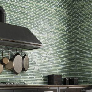 Harlem Green Stick Wall Tiles in a kitchen setting