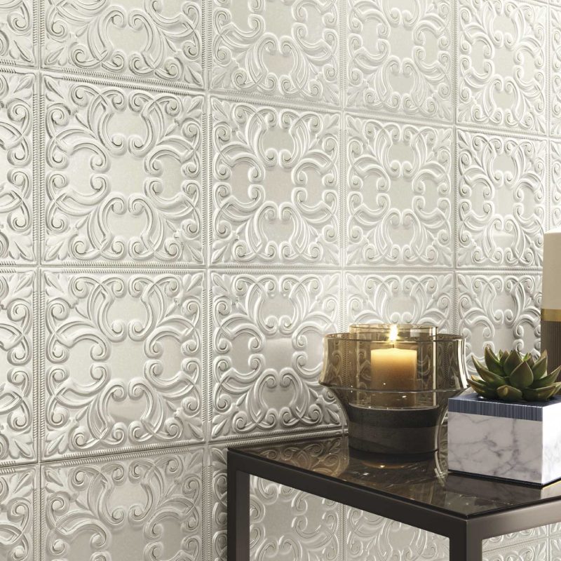Tin Decorative Pearl Tiles room shot with candle setup